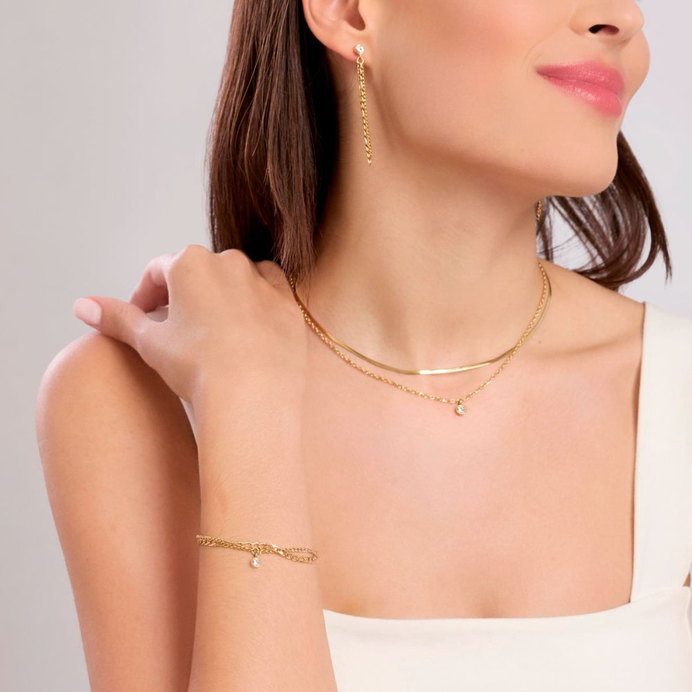 Kidult - Bracciale In Acciaio - Pvd Giallo - Cristalli