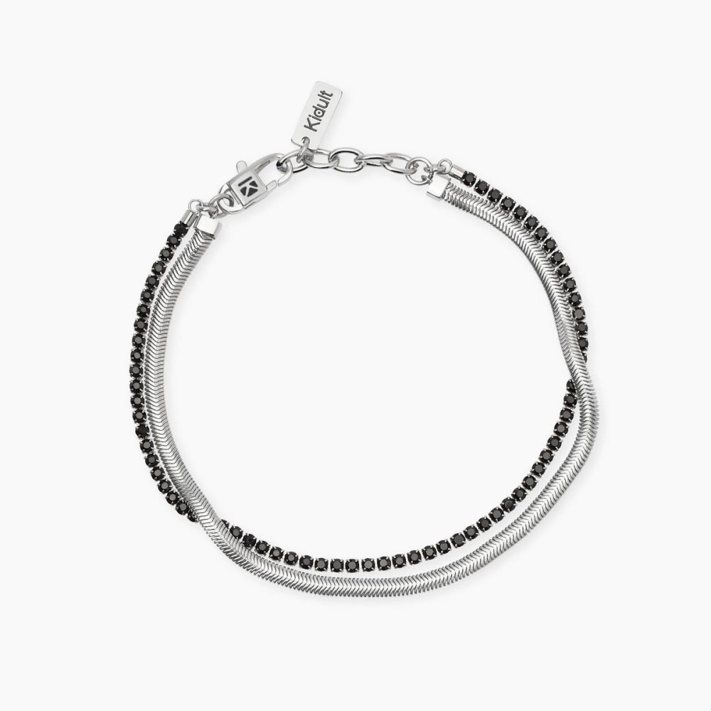 Kidult - Bracciale In Acciaio - Cristalli Neri