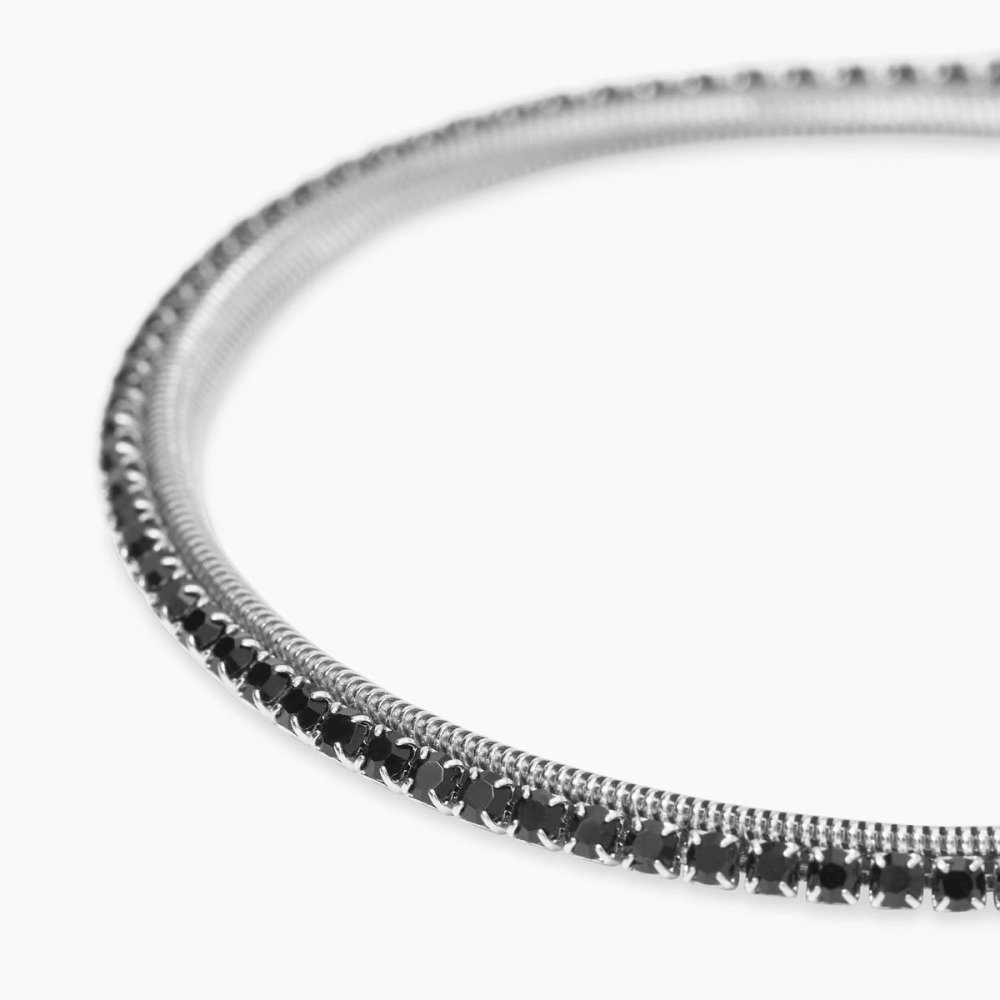 Kidult - Bracciale In Acciaio - Cristalli Neri
