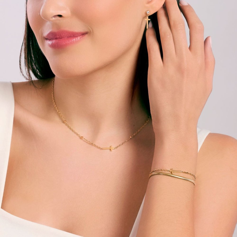 Kidult - Bracciale In Acciaio - Pvd Giallo - Cristalli