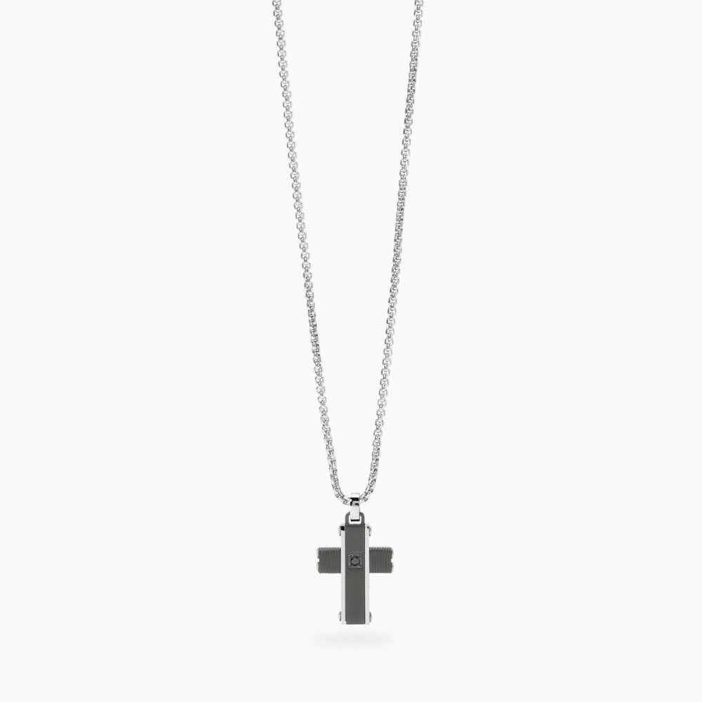 Kidult - Collana In Acciaio - Pvd Nero - Cristalli