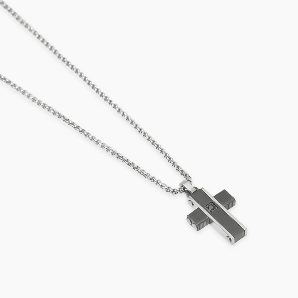 Kidult - Collana In Acciaio - Pvd Nero - Cristalli