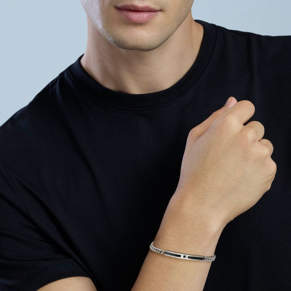 Kidult - Bracciale In Acciaio - Pvd Nero - Cristalli