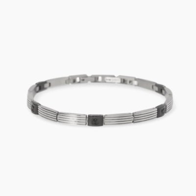 Kidult - Bracciale In Acciaio - Pvd Nero - Cristalli