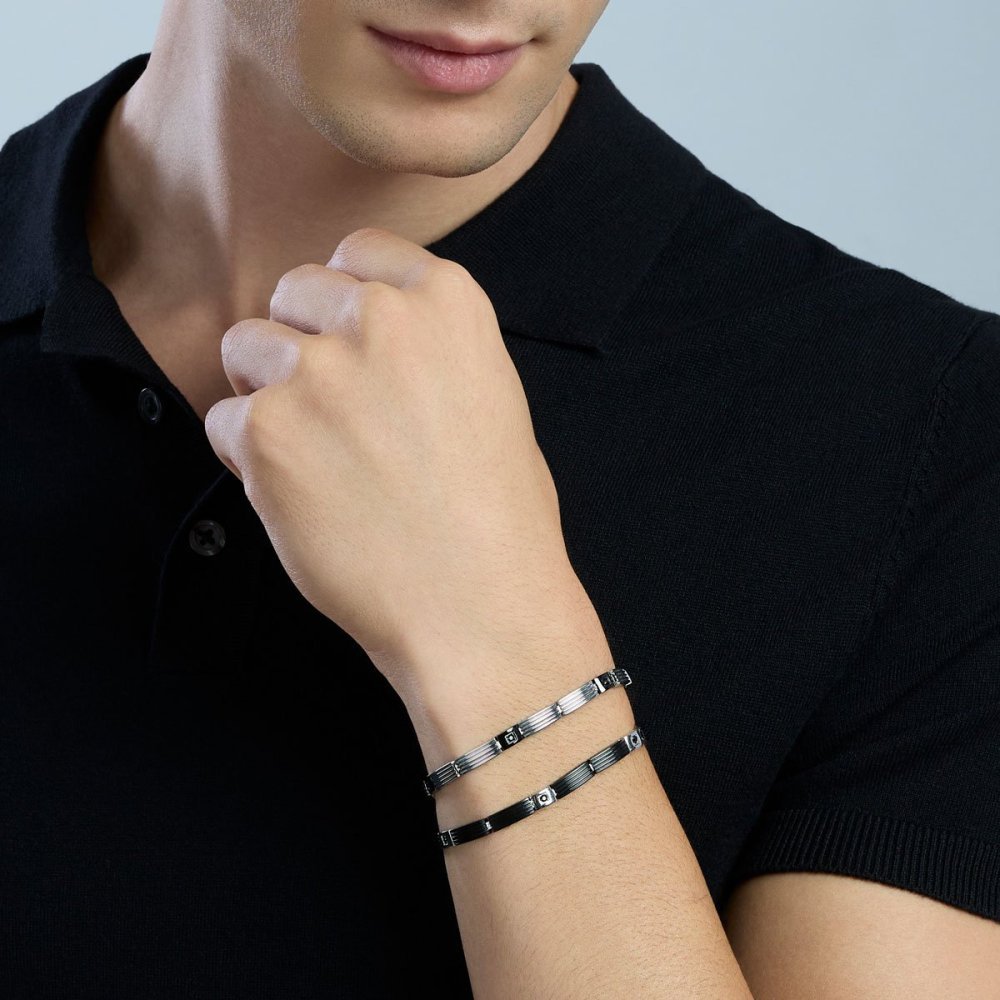 Kidult - Bracciale In Acciaio - Pvd Nero - Cristalli