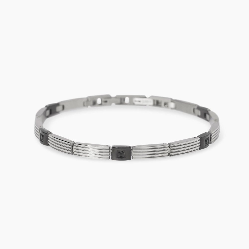 Kidult - Bracciale In Acciaio - Pvd Nero - Cristalli