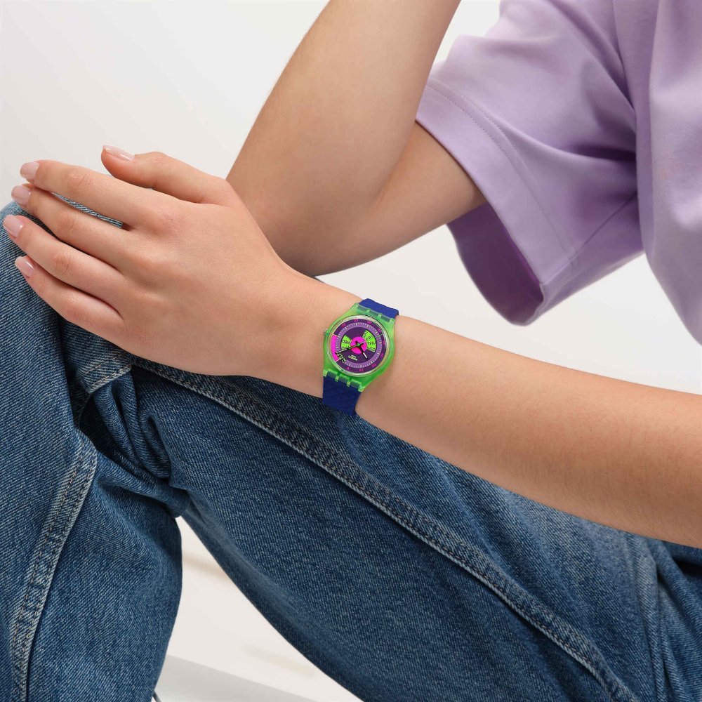 Swatch - Neon Skychart - Orologio Retro - Verde