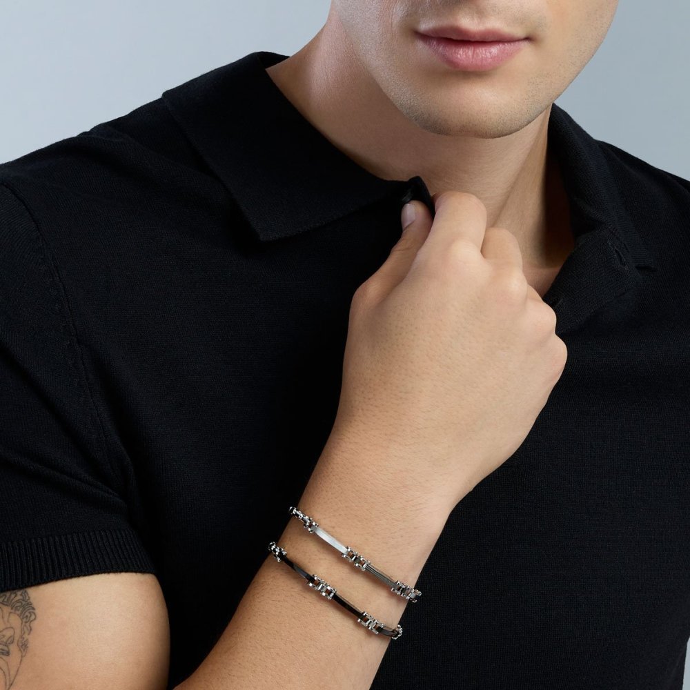 Kidult - Bracciale In Acciaio - Pvd Gunmetal - Cristalli