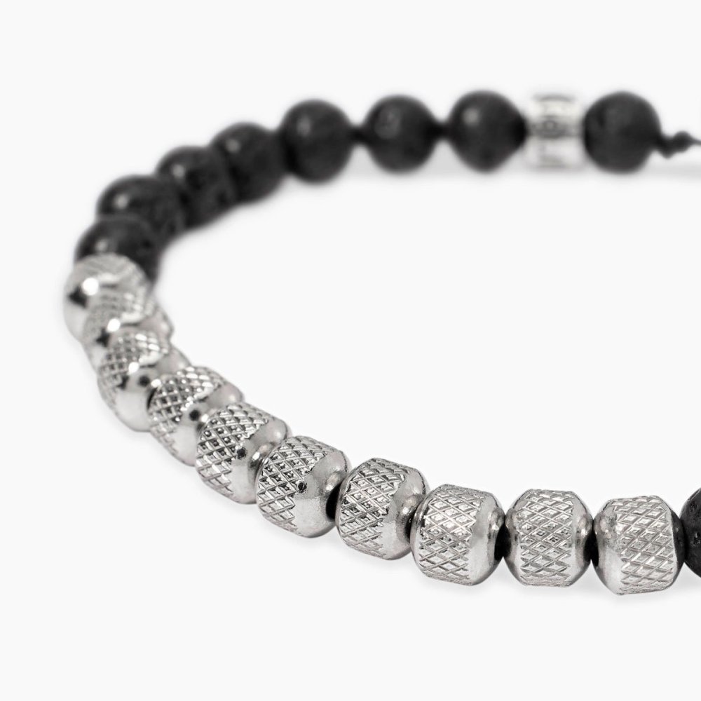 Kidult - Bracciale In Acciaio - Pietra Lavica - Nylon