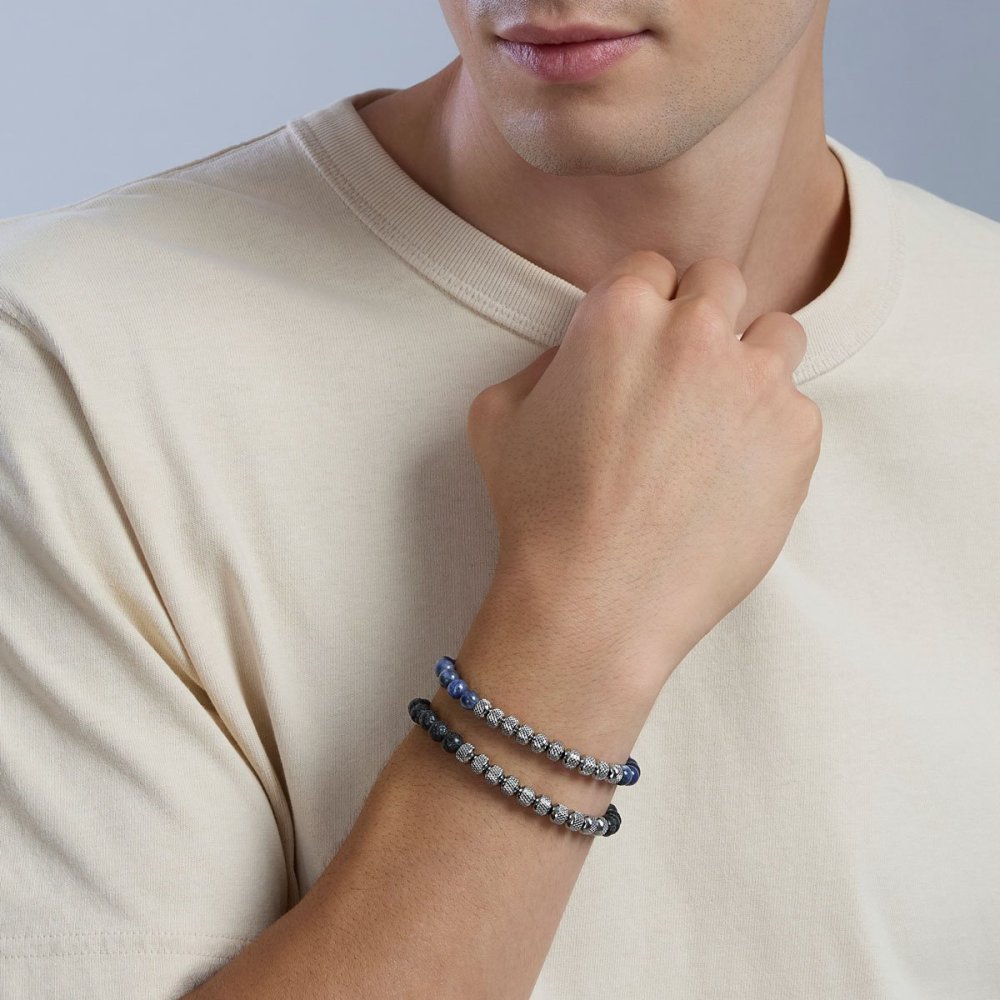 Kidult - Bracciale In Acciaio - Pietra Lavica - Nylon