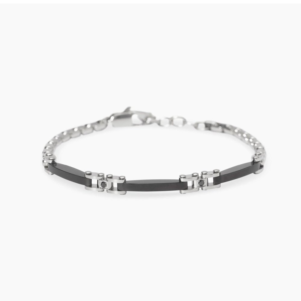 Kidult - Bracciale In Acciaio - Pvd Nero - Cristalli