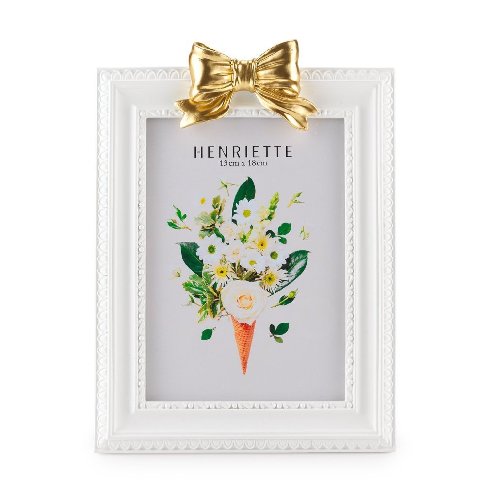 Henriette - Cornice Bow Bianco/Oro - Resina - Ostuni