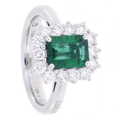 Damiani - Anello Oro Bianco - Diamante - Smeraldo
