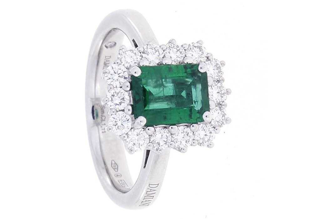 Damiani - Anello Oro Bianco - Diamante - Smeraldo