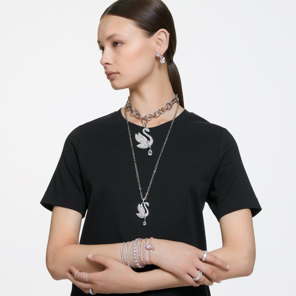 Swarovski - Orecchini A Lobo Swan - Cristalli - Bianco