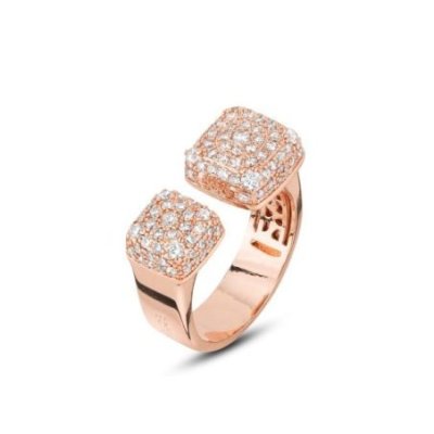 Boccadamo - Anello Oro Rosa - Quadrati Zirconi