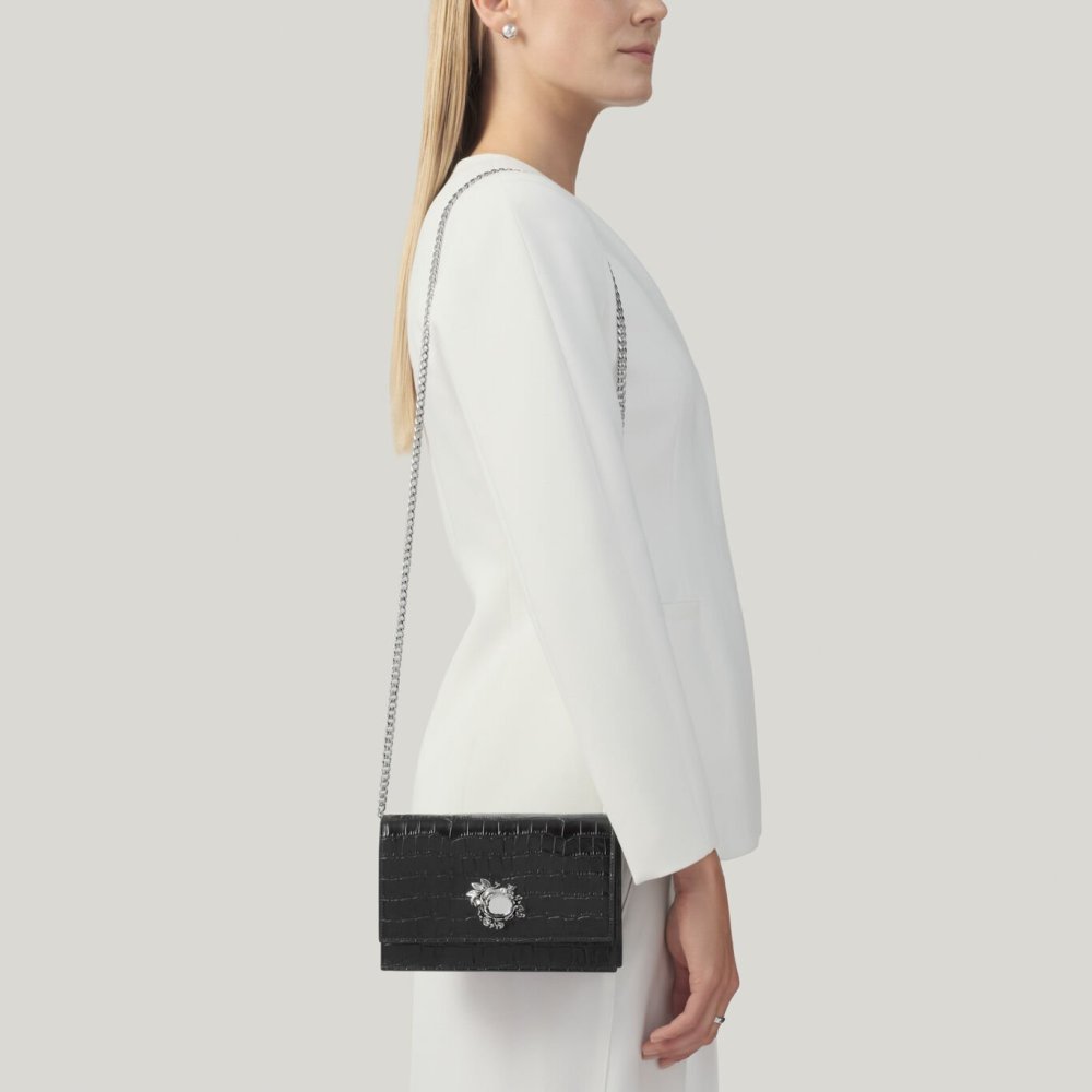 Giovanni Raspini - Pochette Jungle - Pelle Croco - Nera