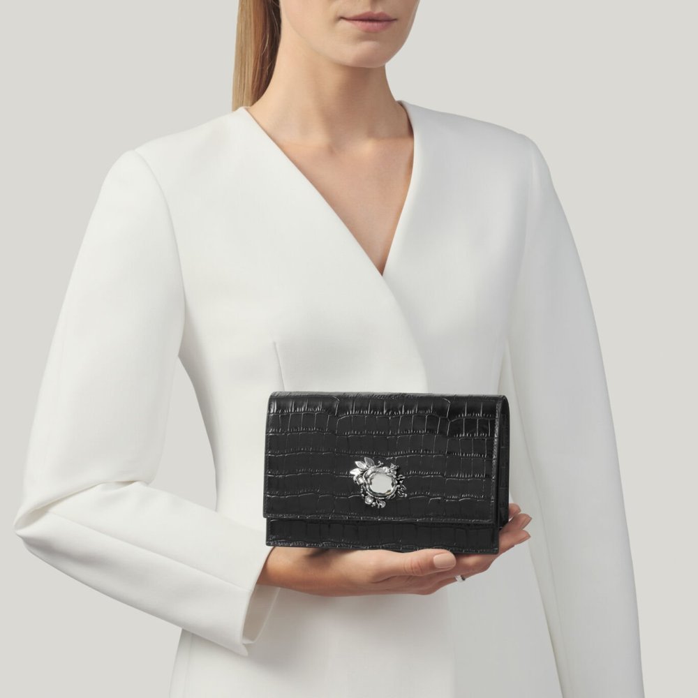 Giovanni Raspini - Pochette Jungle - Pelle Croco - Nera