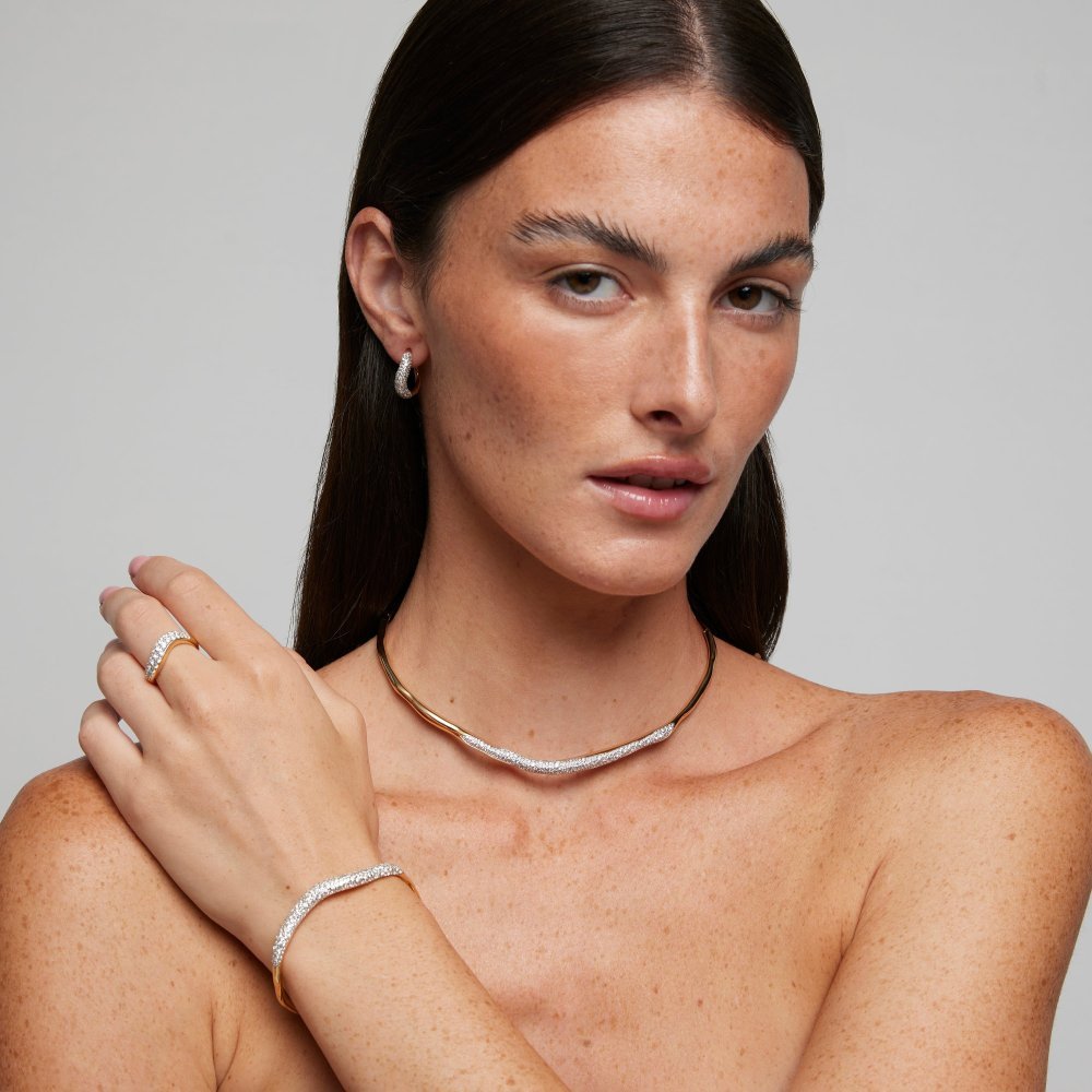 Sogni - Bracciale Rigido - Argento Dorato - Zirconi