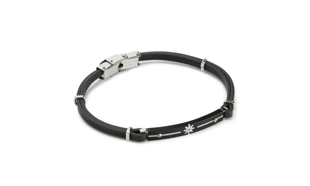 Boccadamo - Bracciale Uomo - Ecopelle Nera - Timone