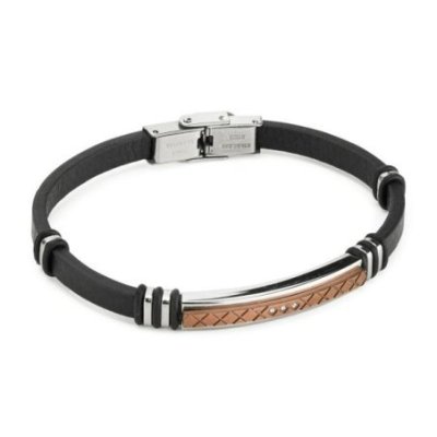 Boccadamo - Bracciale Uomo - Ecopelle Nera - Oro Rosa