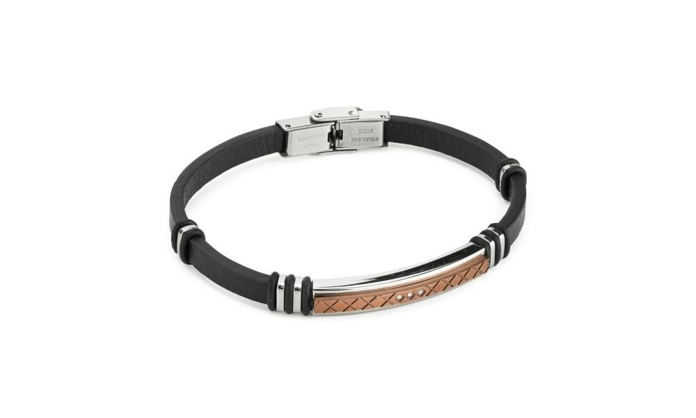 Boccadamo - Bracciale Uomo - Ecopelle Nera - Oro Rosa