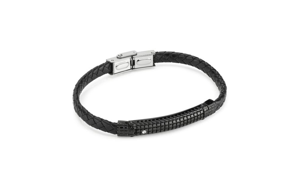 Boccadamo - Bracciale Uomo - Ecopelle Nera - Zircone