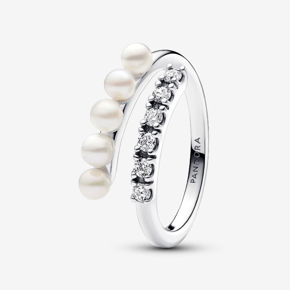 Anello Intreccio con Perle d’Acqua Dolce Coltivate e Pavè