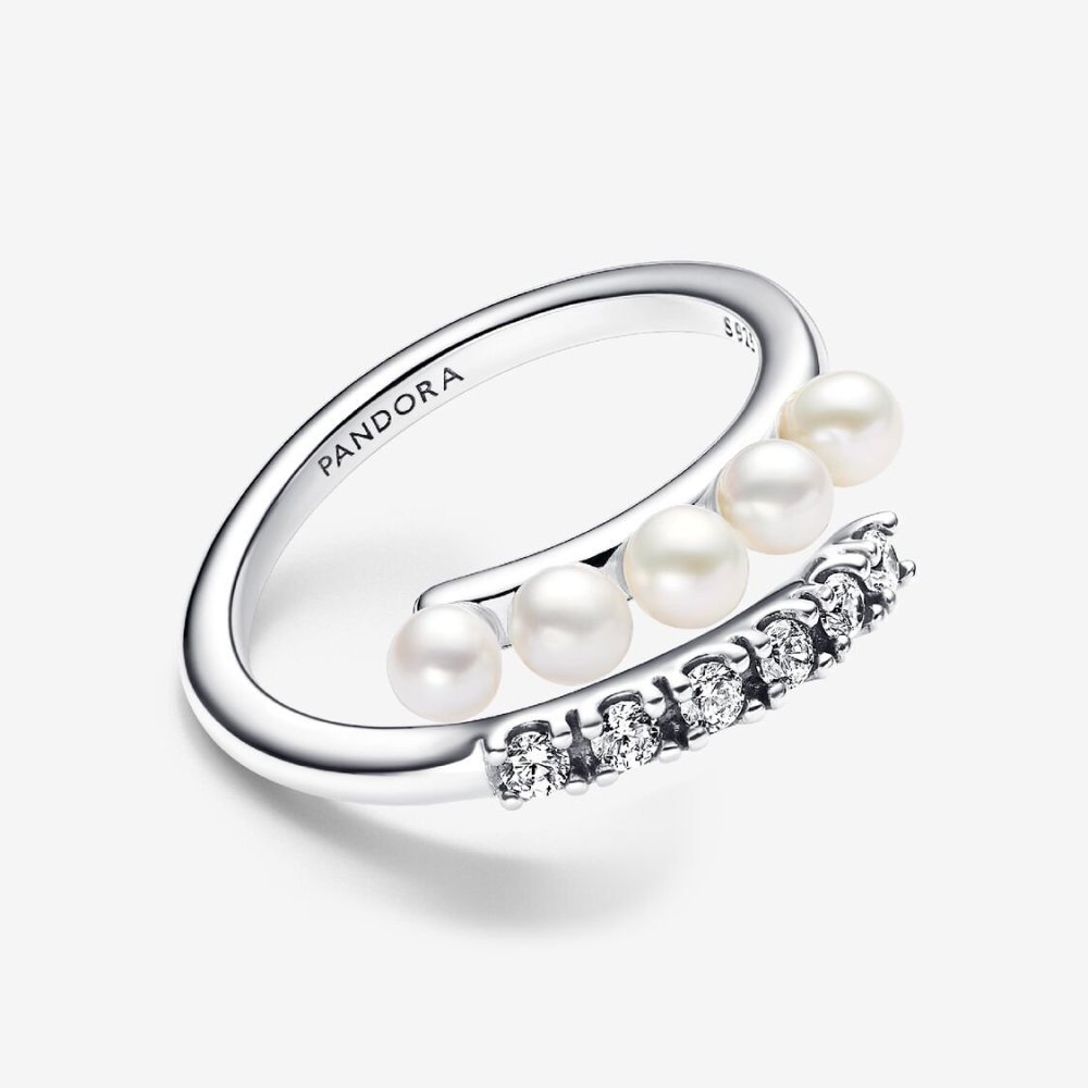Anello Intreccio con Perle d’Acqua Dolce Coltivate e Pavè
