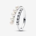 Anello Intreccio con Perle d’Acqua Dolce Coltivate e Pavè