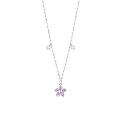 Luca Barra - Collana Fiore - Acciaio - Zircone Magenta