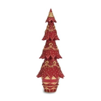 Henriette - Albero H.32,5Cm - Rosso - Fiori Oro