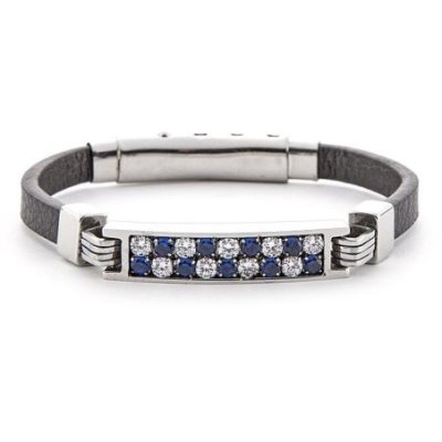 4Us Cesare Paciotti - Bracciale Pelle - Zirconi Bianchi
