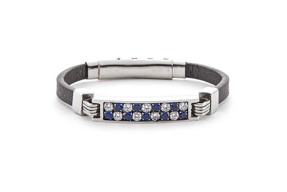 4Us Cesare Paciotti - Bracciale Pelle - Zirconi Bianchi 4Us Cesare Paciotti - Bracciale Pelle - Zirconi Bianchi