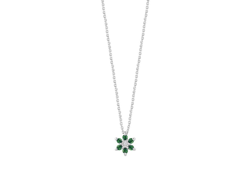 Bliss - Collierino In Oro Bianco - Diamante/Smeraldo