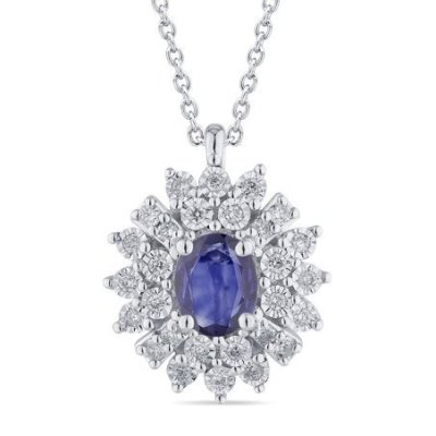 Bliss - Collana In Oro Bianco - Diamante/Zaffiro