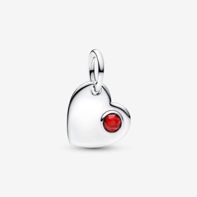 Charm Pendente Cuore con Pietra Rossa Scuro Gennaio