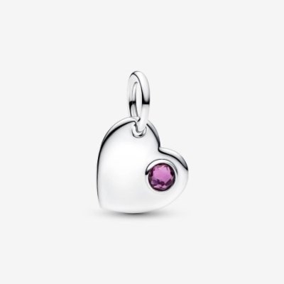 Charm Pendente Cuore con Pietra Viola Febbraio