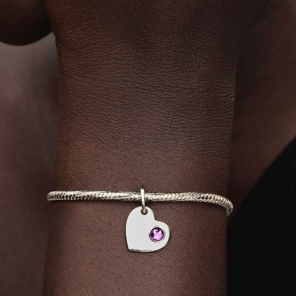 Charm Pendente Cuore con Pietra Viola Febbraio Charm Pendente Cuore con Pietra Viola Febbraio