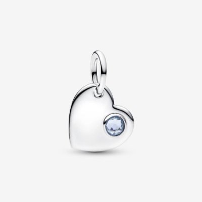 Charm Pendente Cuore con Pietra Azzura Marzo