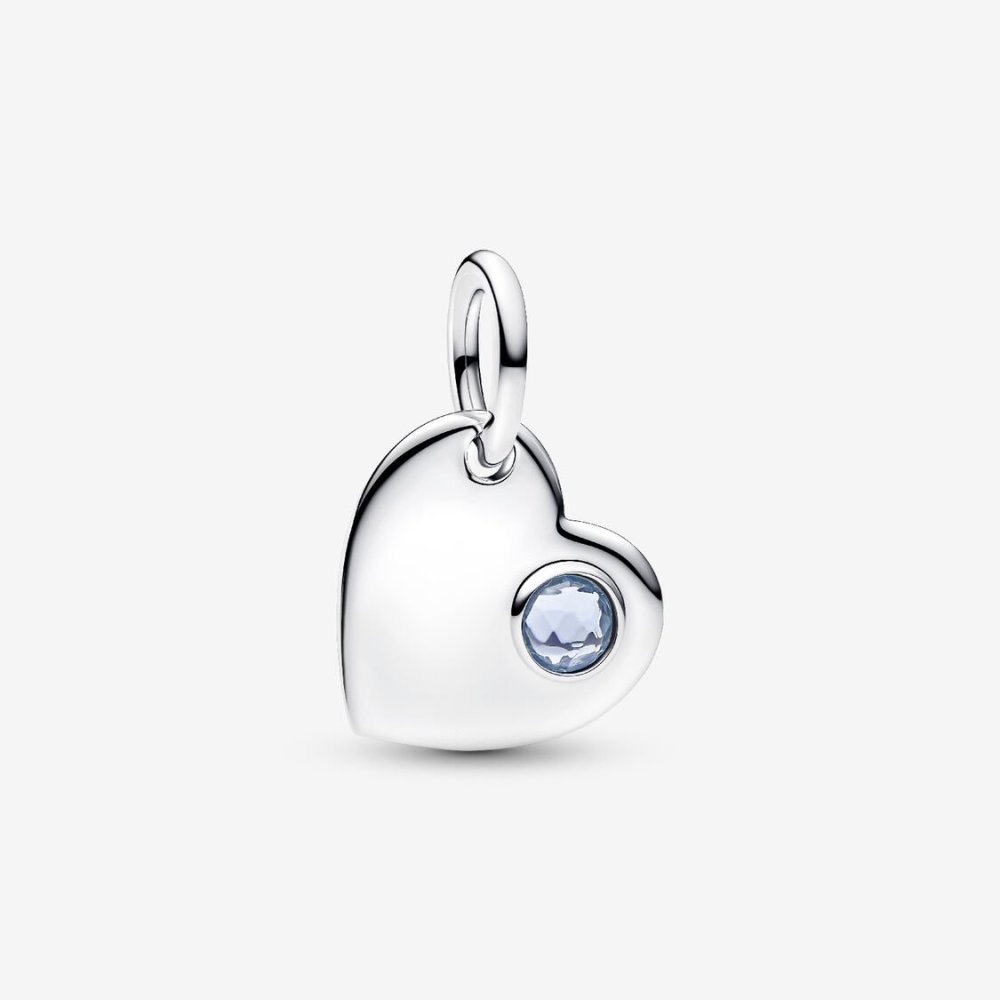 Charm Pendente Cuore con Pietra Azzura Marzo Charm Pendente Cuore con Pietra Azzura Marzo