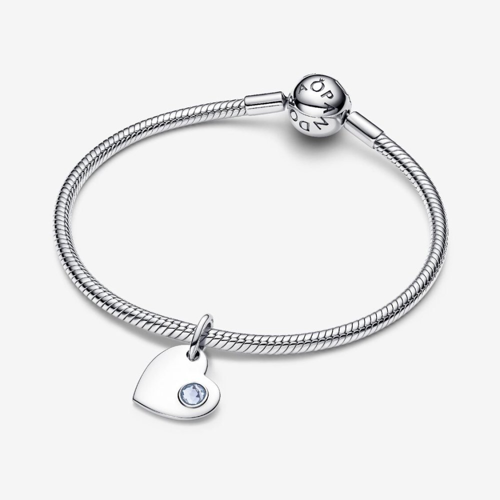 Charm Pendente Cuore con Pietra Azzura Marzo Charm Pendente Cuore con Pietra Azzura Marzo