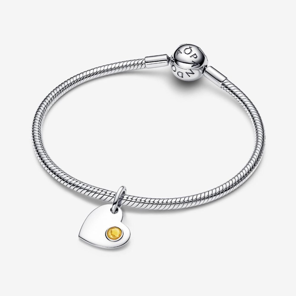 Charm Pendente Cuore con Pietra Miele Novembre Charm Pendente Cuore con Pietra Miele Novembre