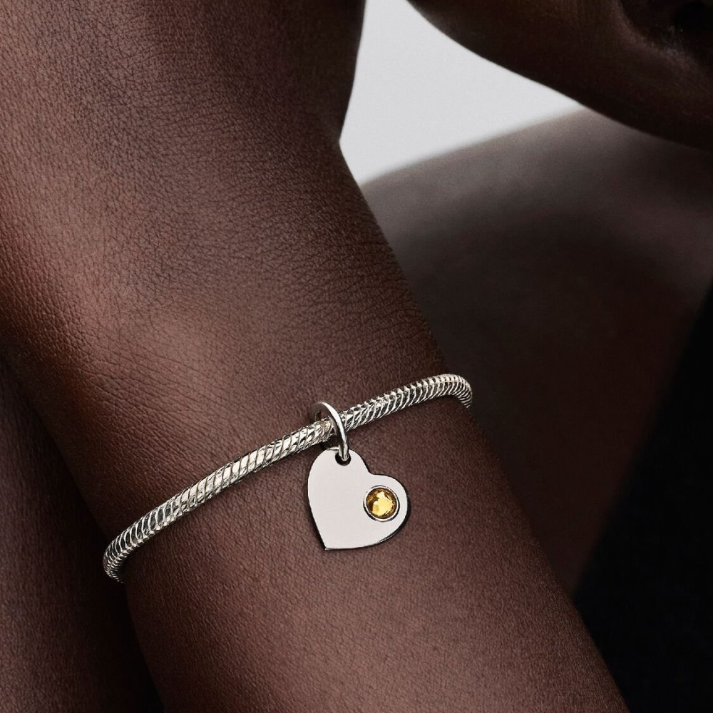 Charm Pendente Cuore con Pietra Miele Novembre Charm Pendente Cuore con Pietra Miele Novembre