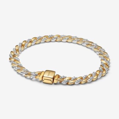 Bracciale Catena Maglia Cubana Bicolore con Pavè
