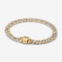 Bracciale Catena Maglia Cubana Bicolore con Pavè Bracciale Catena Maglia Cubana Bicolore con Pavè