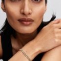 Bracciale Catena Maglia Cubana Bicolore con Pavè Bracciale Catena Maglia Cubana Bicolore con Pavè