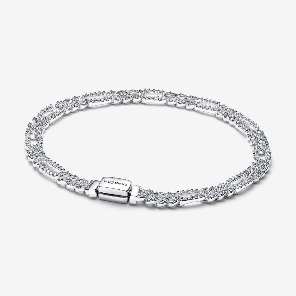Bracciale Catena Maglia Cubana Pavè con Ovali Bracciale Catena Maglia Cubana Pavè con Ovali