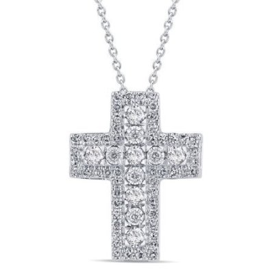 Bliss - Collana Croce - Oro Bianco - Diamante