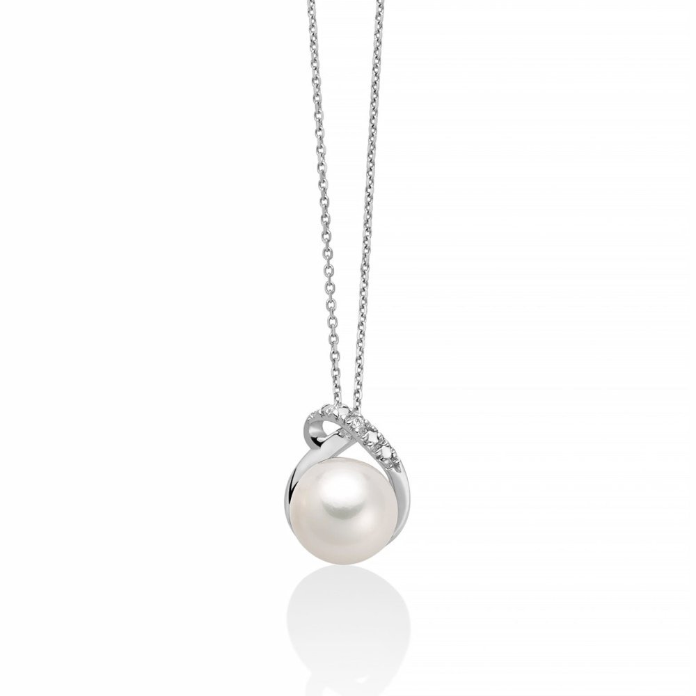 Miluna - Collana Perle Oriente - Oro Bianco - Diamanti